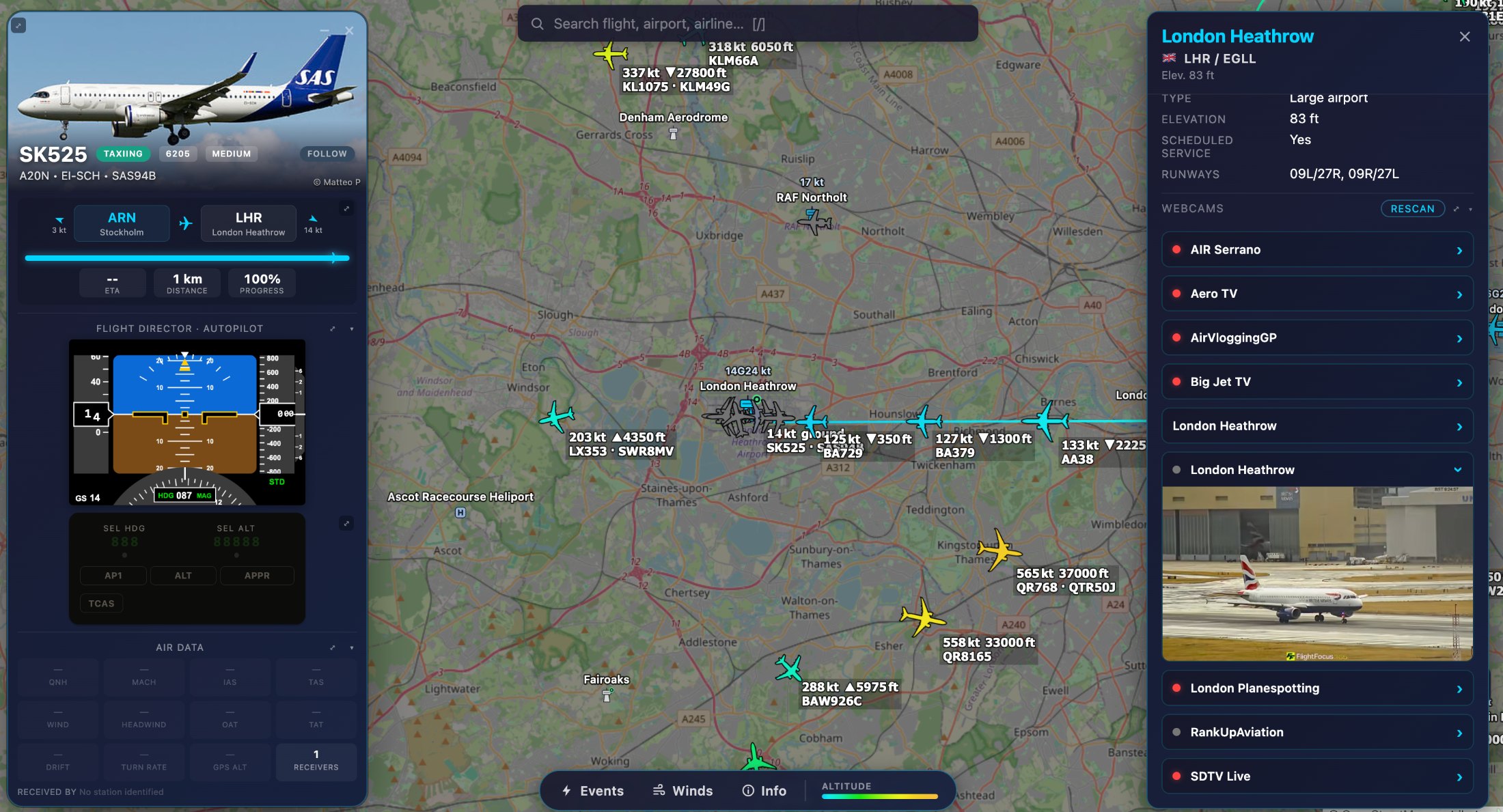 Airport panel with webcams